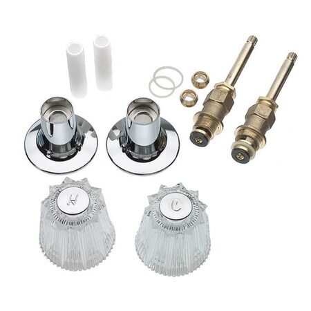 Thrifco 9400010 Aftermarket Tub/Shower 2-Handle Remodeling Trim Kit for Price Pfister Windsor, Acrylic Handles, Brass Stem, Chrome Plated Flanges with Nipples